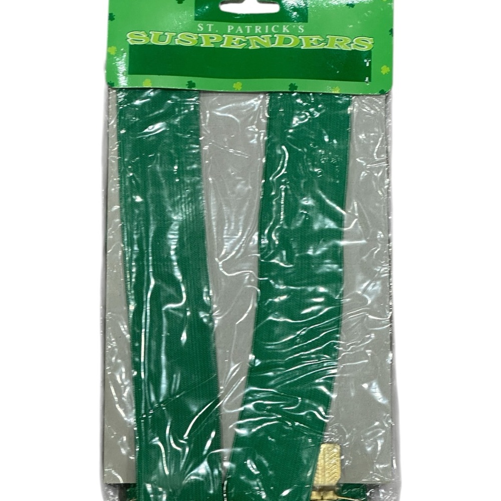 Vintage St. Patrick's Day Party Adult Suspenders Kelly Green Novelty New - Picture 2 of 4